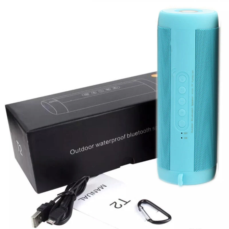 blue with package T2 на открытом воздухе Водонепроницаемый Bluetooth динамик беспроводной портативный сабвуфер велосипед фонарик светодиодный для xiaomi радио FM power Bank - Цвет: blue with package