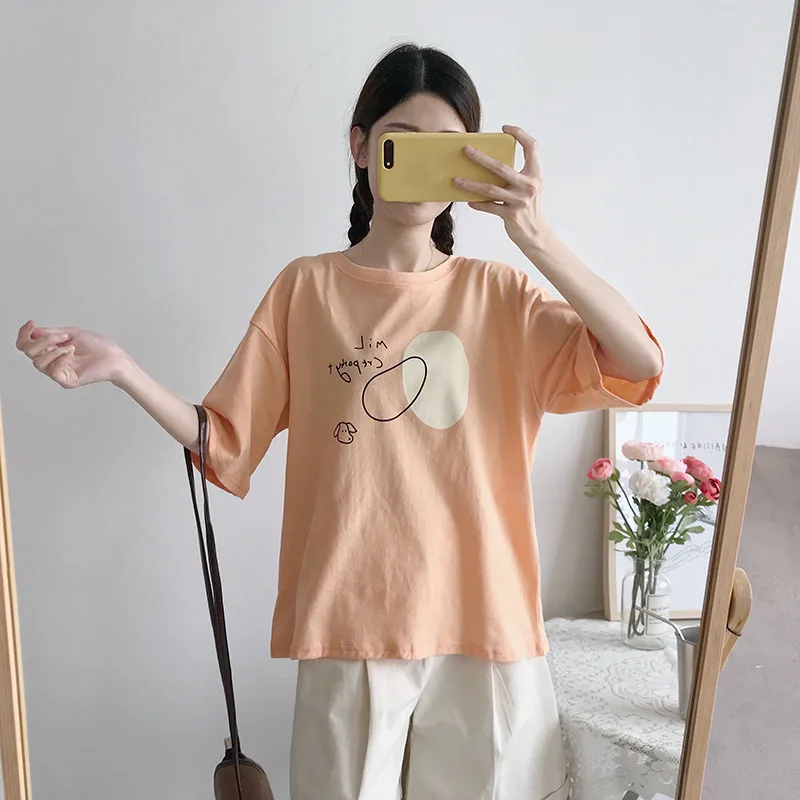 Простые милые женские футболки с буквенным принтом 100% хлопок свободные свежие
