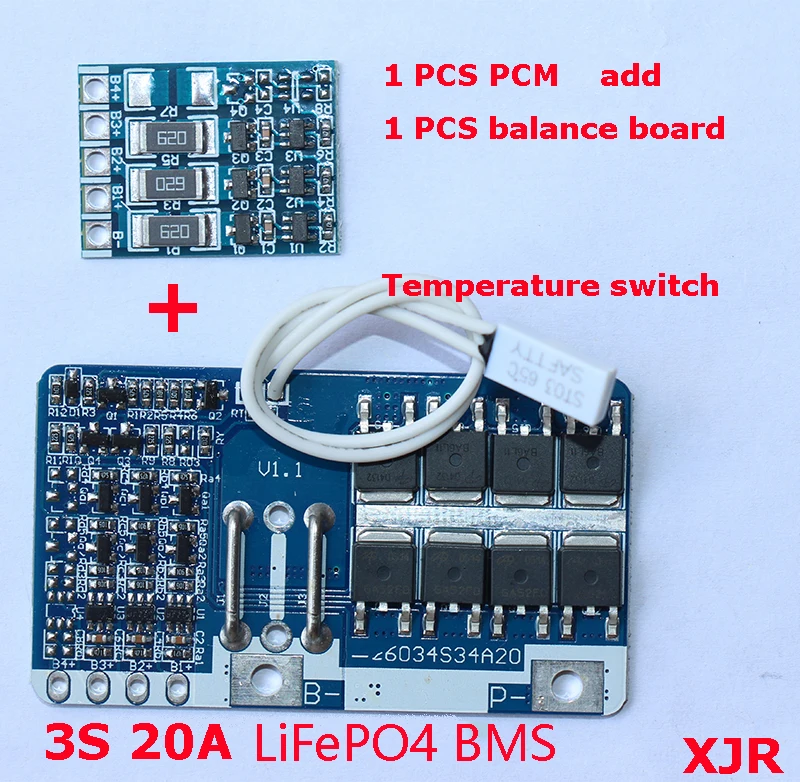 Защитная печатная плата 3S 20A LiFePO4 BMS/PCM/PCB для 3 упаковок аккумуляторных батарей 18650