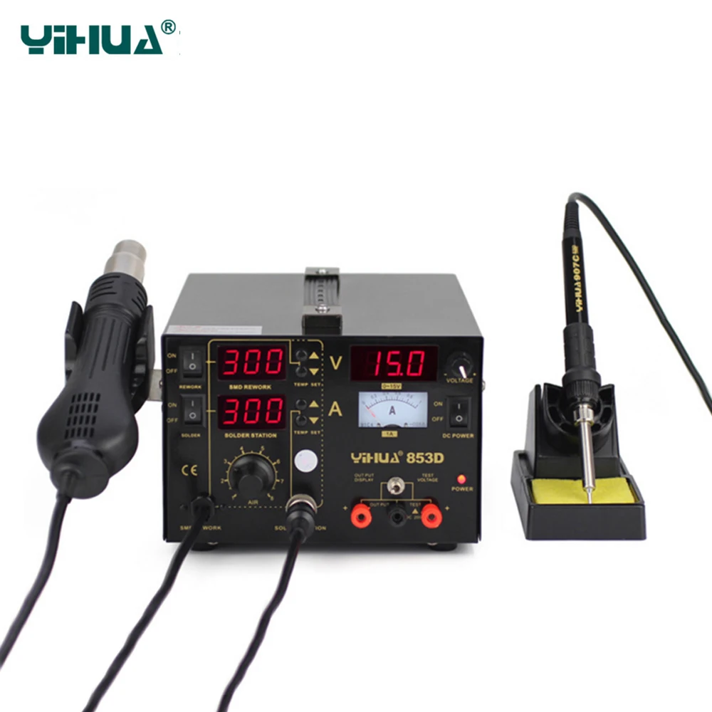 Паяльная станция YIHUA 853D BGA 3 в 1 база с паяльником и термофеном паяльная