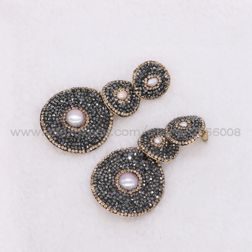 3 круглых серьги с мелким жемчугом черные круглые бусины blingbling висячие серьги драгоценные камни камень ювелирные изделия 1186