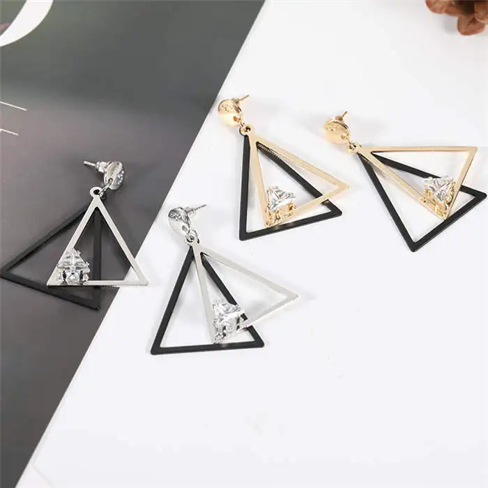 Fashion Geometric Stud Earrings Zircon Long Triangular Earring Wedding Party Jewelry Women Gifts | Украшения и аксессуары