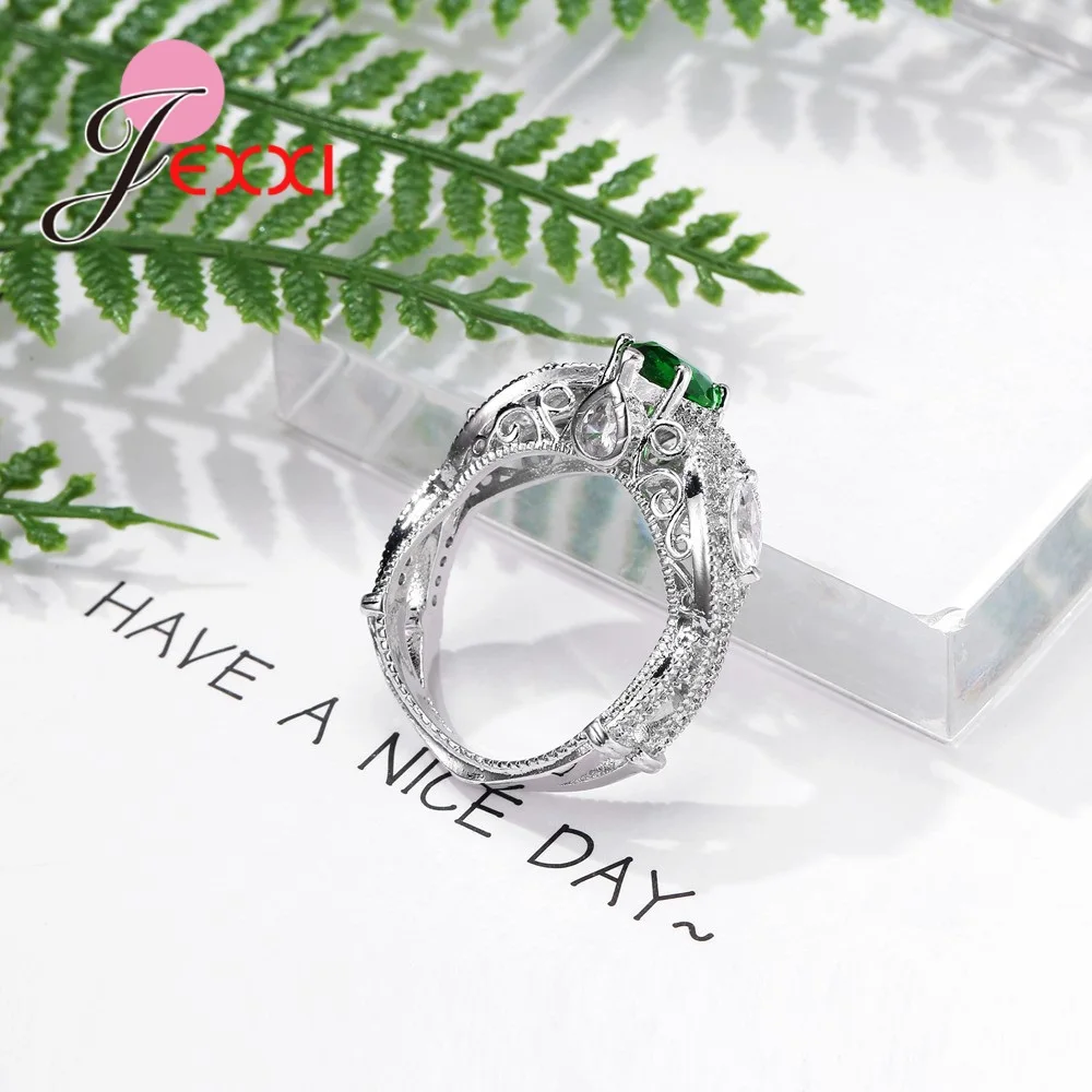 

New Bijoux 925 Sterling Silver Wedding Rings Girl Accessories Green White Cubic Zirconia Fashion Women Ring Wholesale