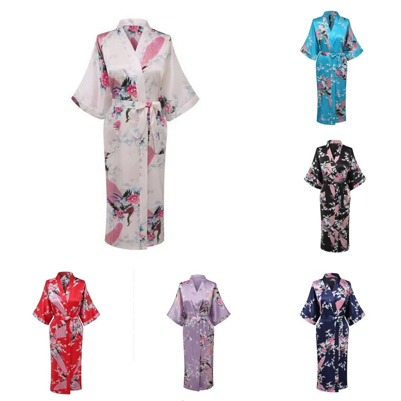 A1685 новый длинный халат атласный искусственный ночная рубашка для женщин кимоно