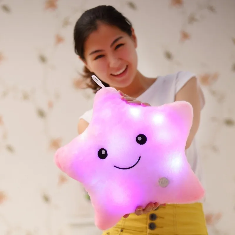 

Cute Led Light Soft Plush Pillow Luminous Toys 38cm Colorful Stars Love Shape Kids Adult Birthday Christmas Gift