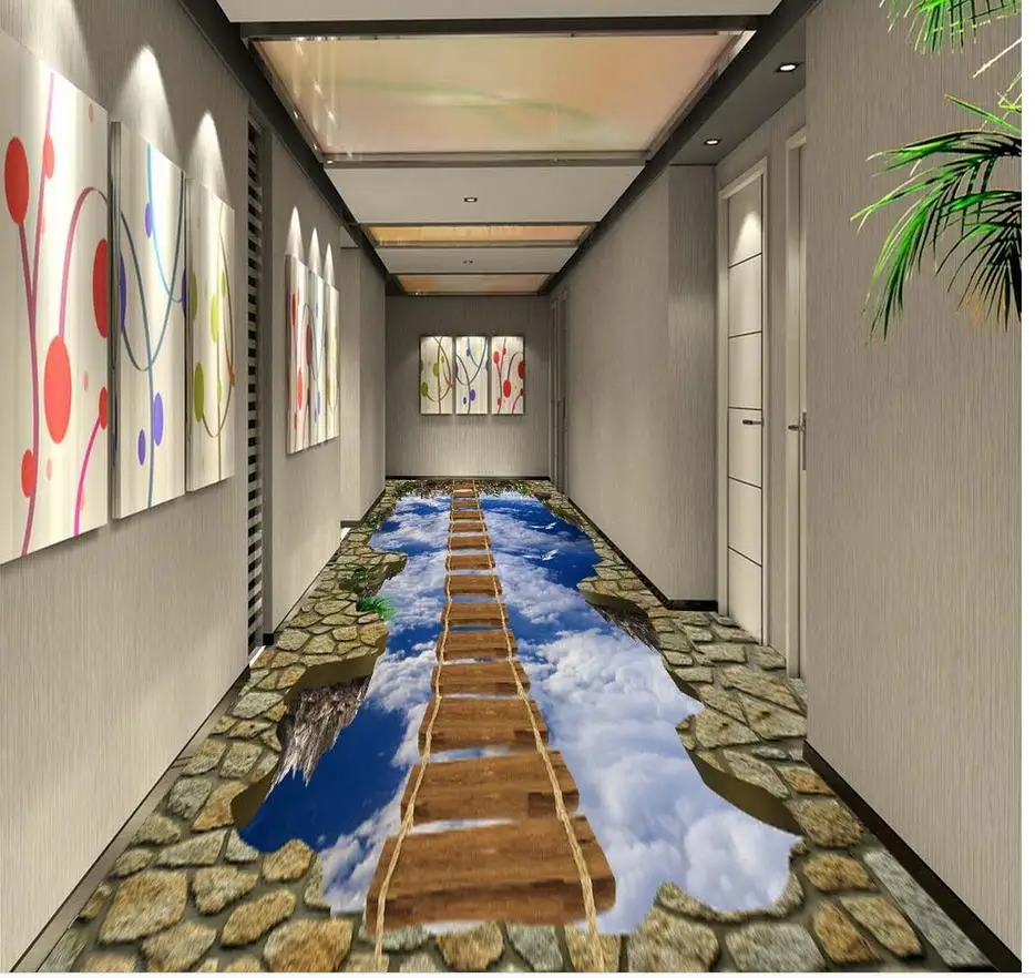 3d обои для пола гостиной деревянная дорожка на небо самоклеящийся 3D Пол ПВХ