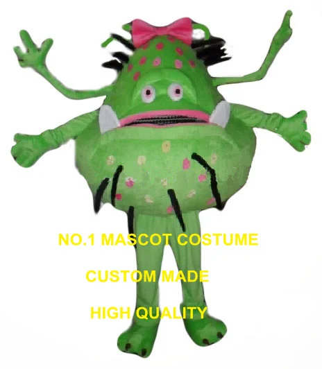 Зеленый мультфильм бактериальный зародыши Alien девушка талисман костюм Горячая