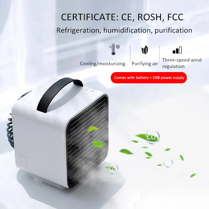 USB Mini Portable Air Conditioner Anion Fan 2000mAh Rechargeable Desktop Cooler Humidifier Purifier Fans With LED Lights | Бытовая