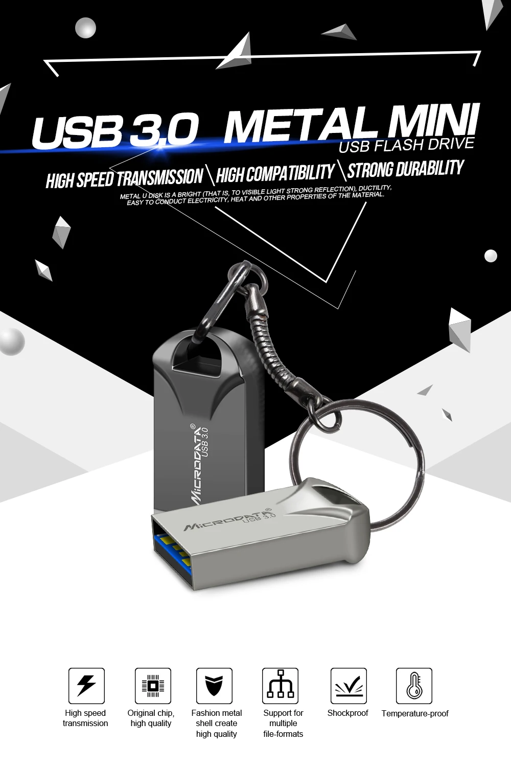 Флеш-накопитель usb 3,0 флеш-накопитель, 16 ГБ, 32 ГБ, флеш-накопитель, 64 ГБ, 128 ГБ, металлическая мини usb флешка с брелком в подарок