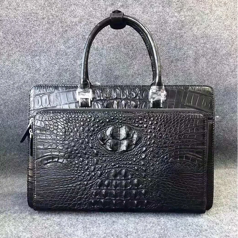 100% Genuine Alliagtor leather front pocket briefcase bag men luxury genuine crocodile leather business bags for men UBEJ0009