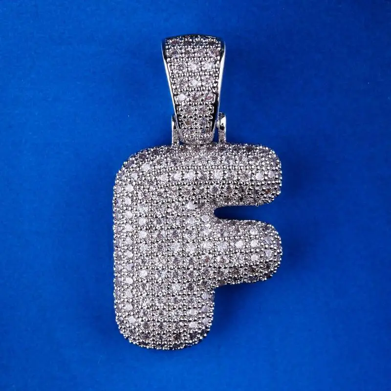 F Iced Out пользовательские Пузырьковые буквы кулон ожерелье пузырь начальные буквы слова Белое золото кулон в стиле хип-хоп Ожерелье для мужчин и женщин - Окраска металла: F