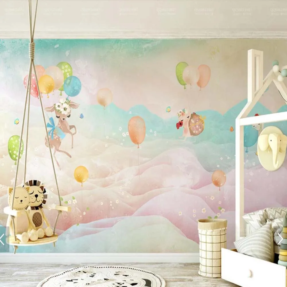 

Carton Airballoon ELK Colorful Kids Bedroom Wall Papers Papel De Parede 3d Wallpapers Mural De Techo Wall Murals Painting Canvas