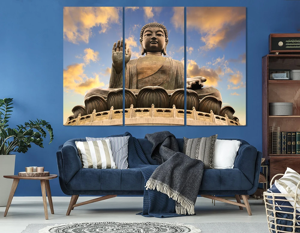 Большая статуя Будды холст картины пейзаж стены искусства комнаты Декор большие