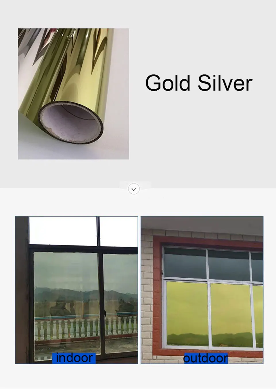 Gold Silver One Way Mirror Glass Window Privacy Film UV Reflective Heat Control Home Office Kitchen Bathroom Length 2/3/4/5/6/7m