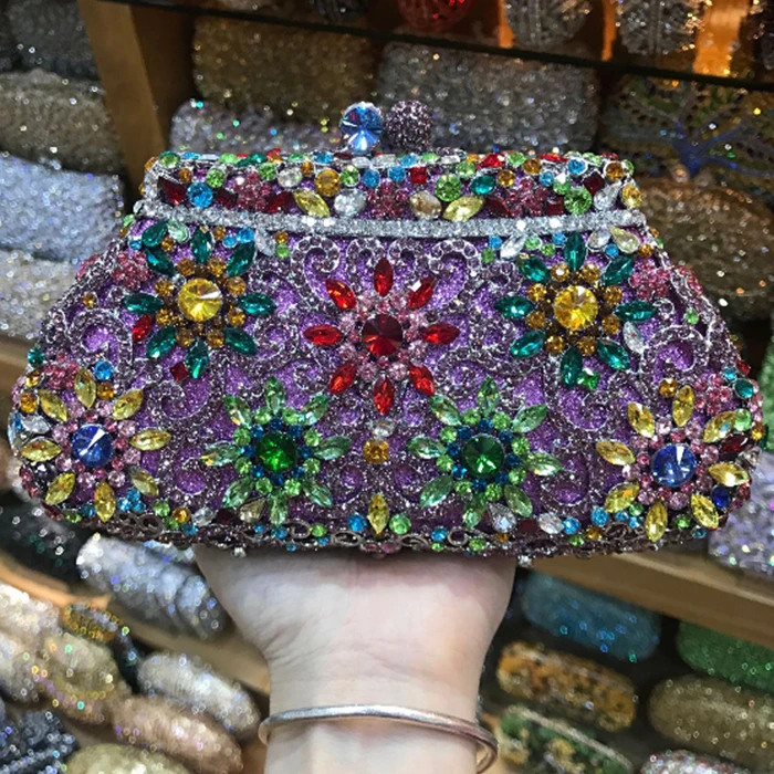 

Women Gold/silver/grey/purple Crystal Clutch Evening Handbags and Purses Diamond Wedding Minaudiere Bag