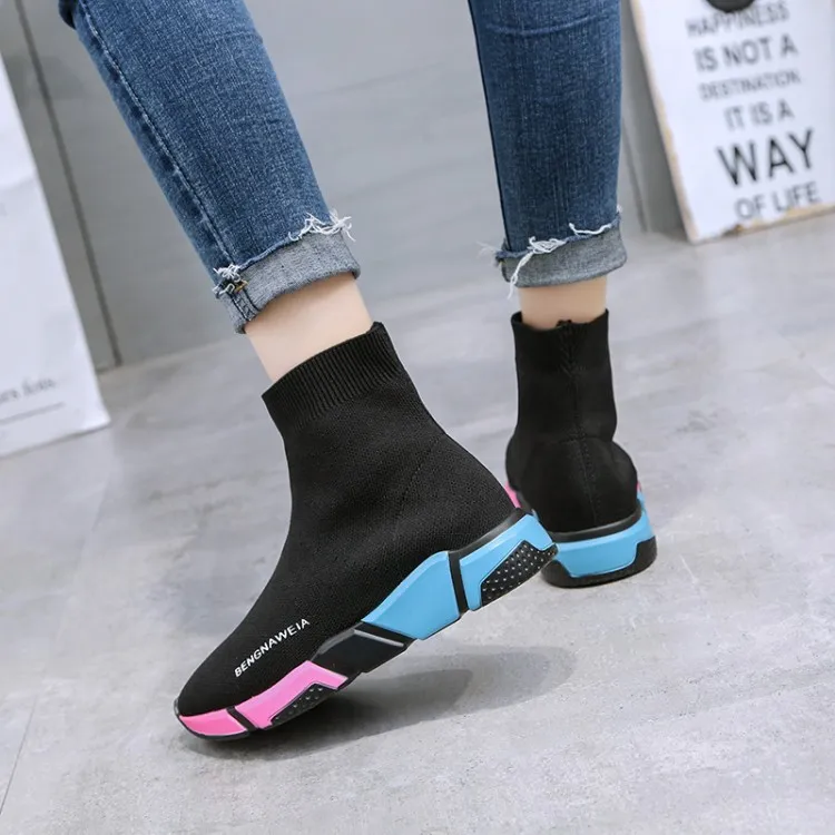 Модные женские носки обувь Женская Весенняя вязаная Стрейчевые и ботинки с