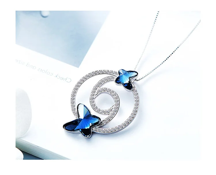 CDE 925 пробы Серебряное ожерелье украшено кристаллами от Swarovski ожерелье с подвеской в виде бабочки женское украшение для воротника