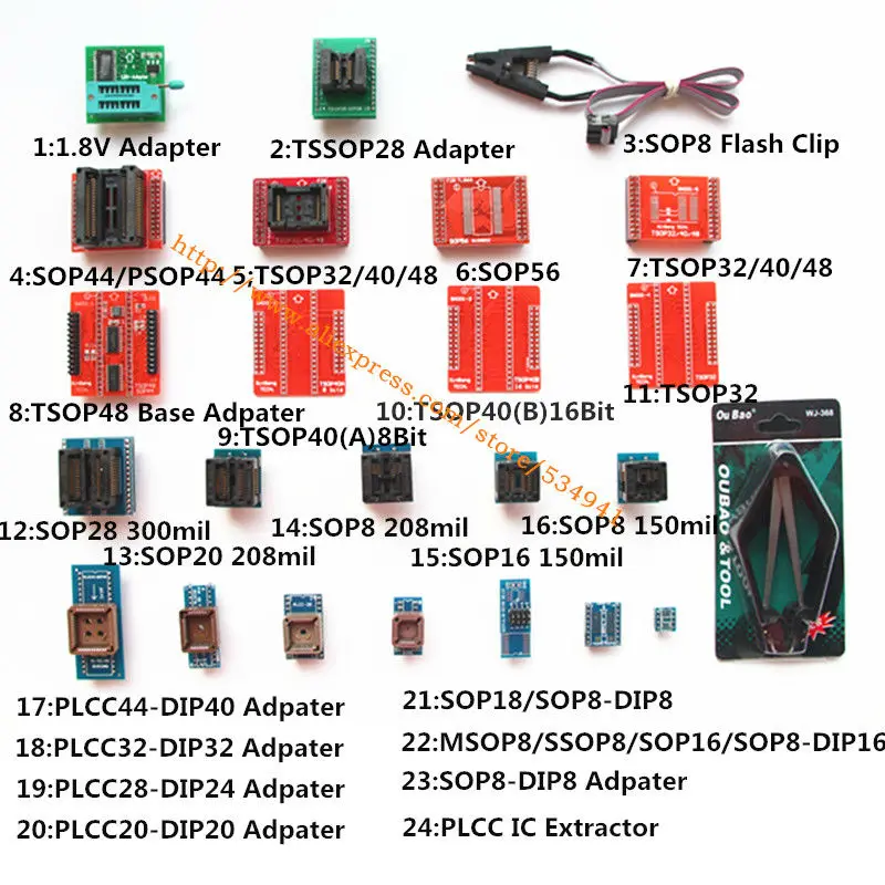 31 шт. адаптеры оригинальный переходник V3 TSOP48 SSOP28 TSSOP28 SOP28 SOP16 SOP8 + тестовый зажим ic