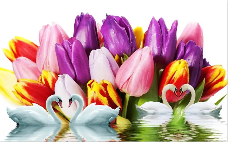 Пользовательские 3d фото обои комната росписи цветные цветы Лебединое озеро HD