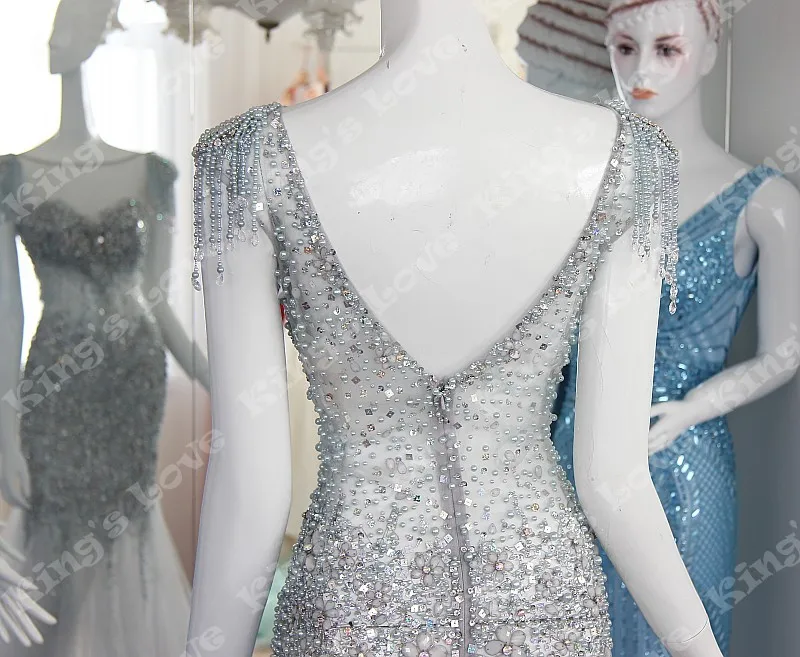 2016 New Arrive High quality Hand Made Beaded Luxury Floor Length Embroidery Backless Silver Grace beauty Evening Dresses | Свадьбы и