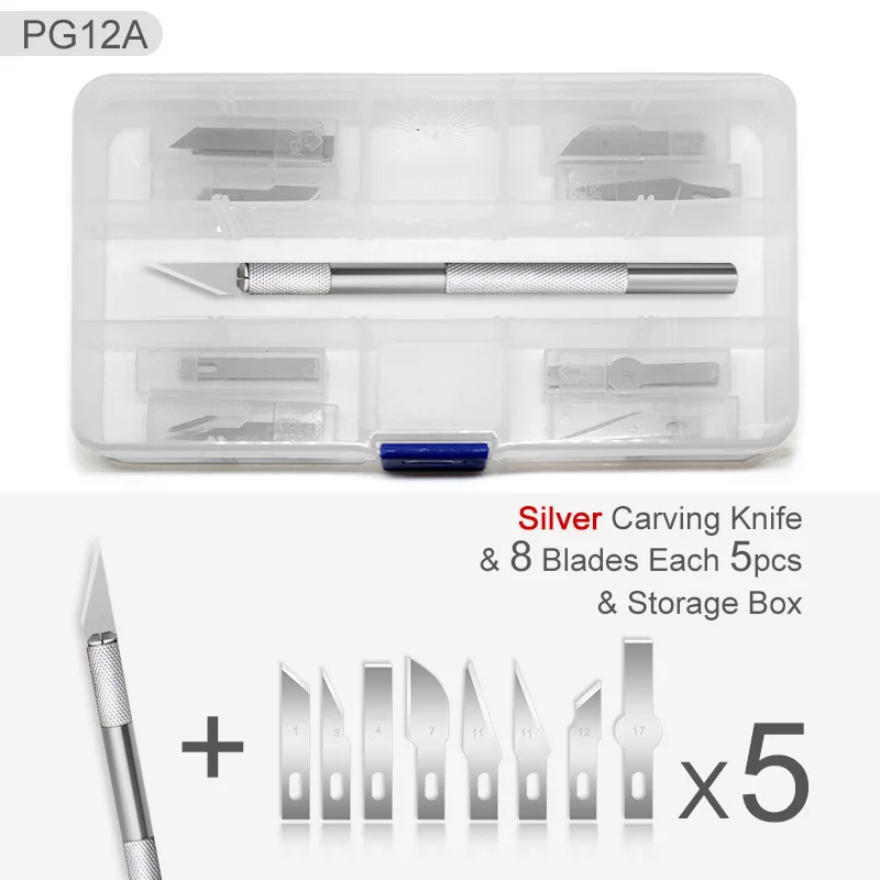 Silver and 40 blades High Quality Professional Carving Knife and Cutting Board Set, Hand Tools for Paper Wood Sculpture Eraser Model Pen Knifes Sharp - Цвет: Silver and 40 blades