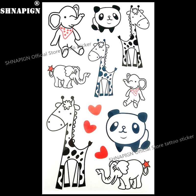 SHNAPIGN счастливый зоопарк жираф панда слон детская Временная тату наклейка для