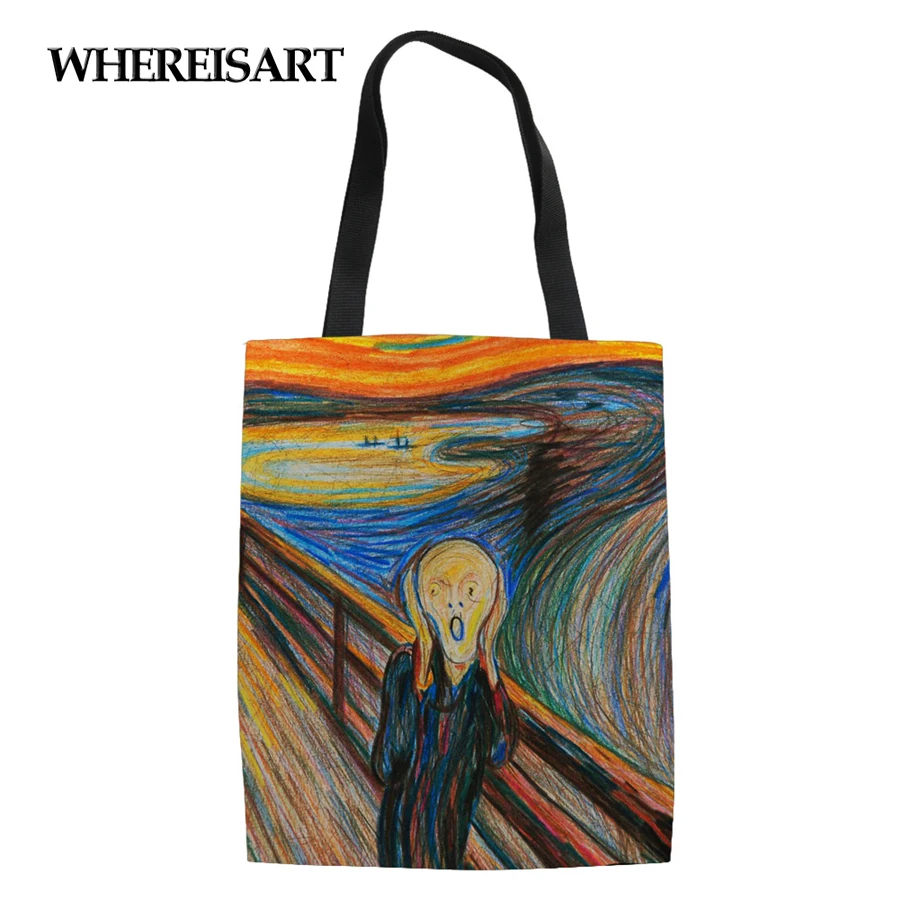 WHEREISART известная картина ван для женщин холщовая переносная сумка покупок эко