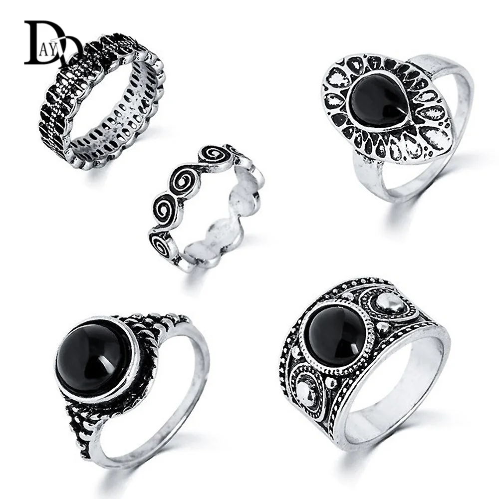 5 шт. старинные кольцо устанавливает античный сплав природа синий камень миди