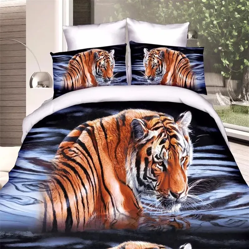 3d животных постельных принадлежностей тигр/Лев одеяло/doona покрывало простыня наволочки 4 шт. queen Размер бархатистое постельное белье