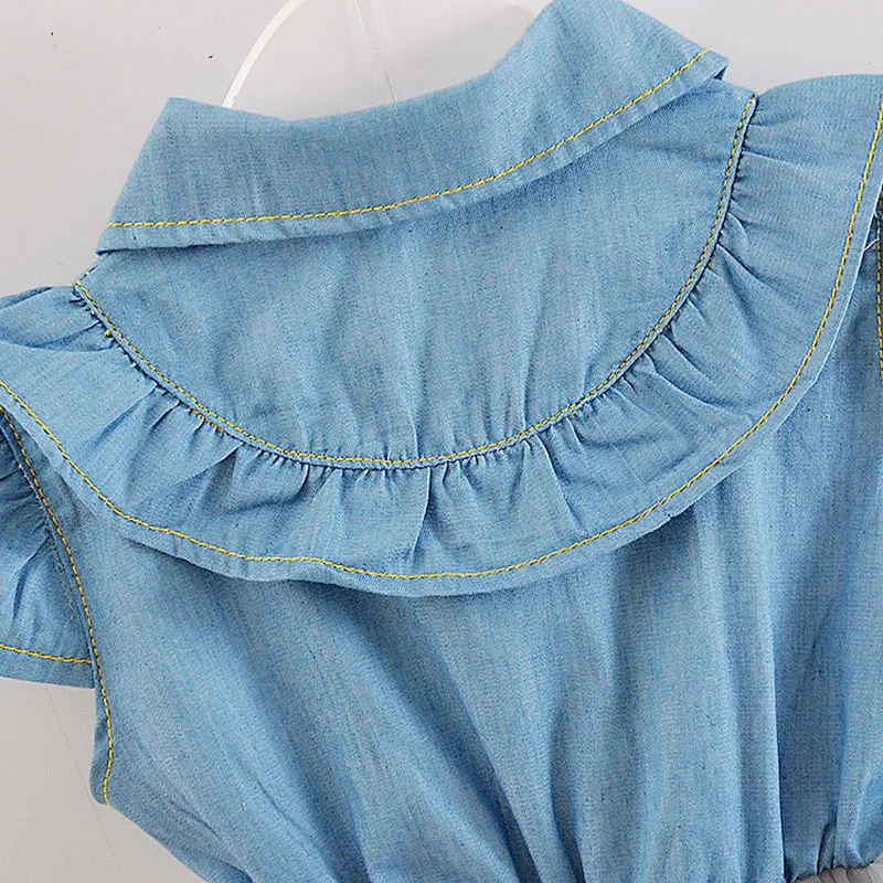 Летнее кружевное платье для девочек детское джинсовое хлопковое шифоновое пачка