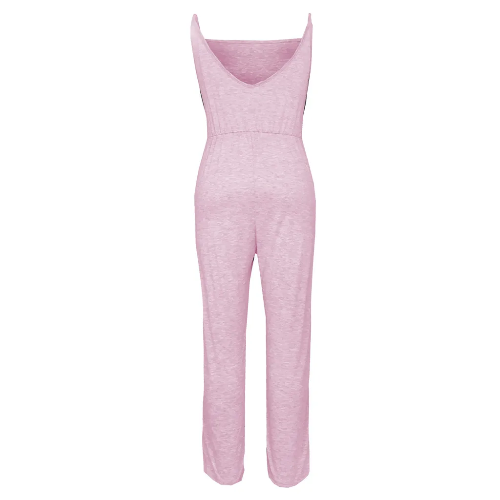Womens Sleeveless Playsuit Ladies Casual Sashes Loose Wide Leg Long Pants Jumpsuit Monos Largos Mujer Pantalon Largo 50