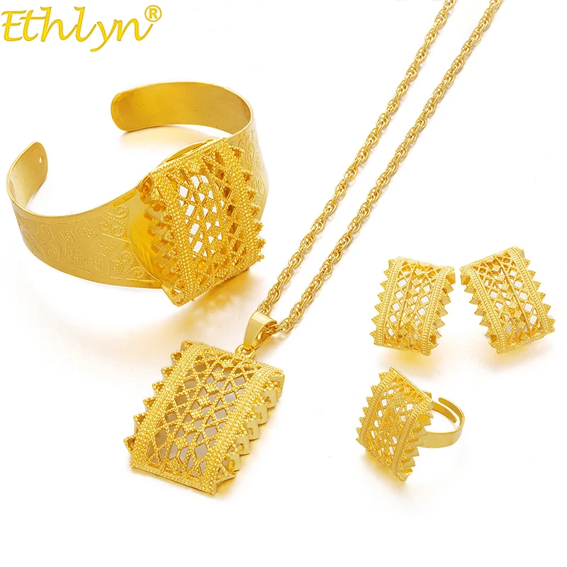 Женский комплект из колье серёг кольца и кольца|ethiopian gold|sets pendanthabesha jewelry |