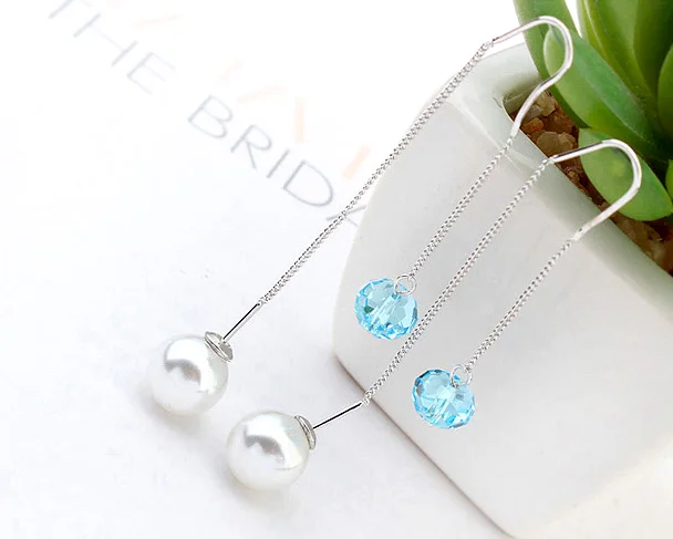 

Simple Design Simulated-pearl Round Crystals From Swarovski Long Dangle Earrings Jewelry For Women Boucle D'Oreille Femme New