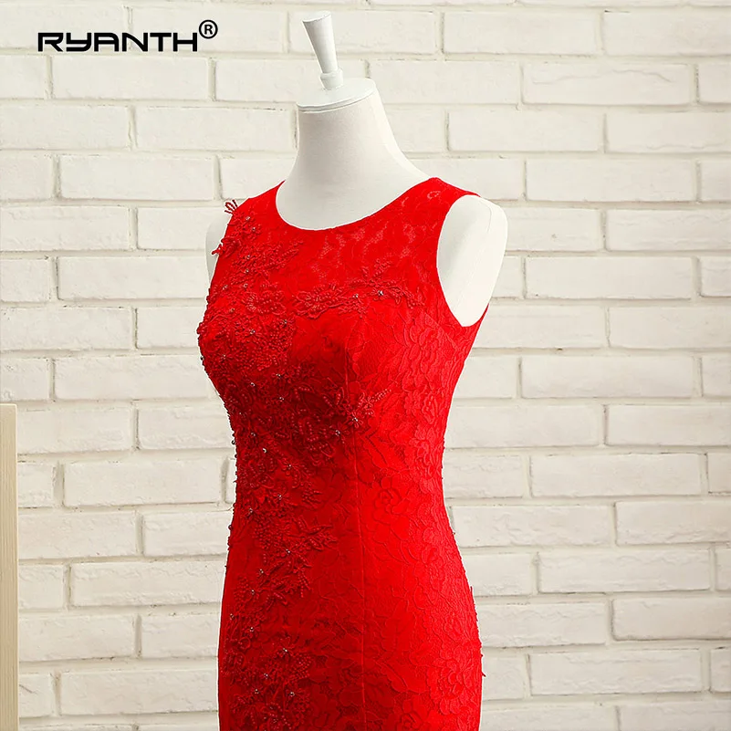 Ryanth New Fashion Lace Red Mermaid Short Prom Dresses 2018 Sexy Scoop Mini Formal Evening Party Dress Real photo | Свадьбы и