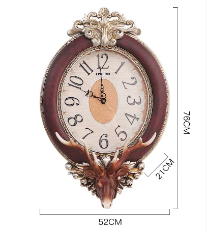 

Creative Retro Wall Clock Living Room Bedroom Wall Decoration Clocks Elk Head Nostalgic Ornaments Wall-mounted Clocks Pendulum