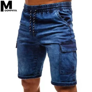 Мужские Плиссированные шорты Moomphya, синие зауженные джинсы до колена в уличном стиле, в стиле хип-хоп, 2019