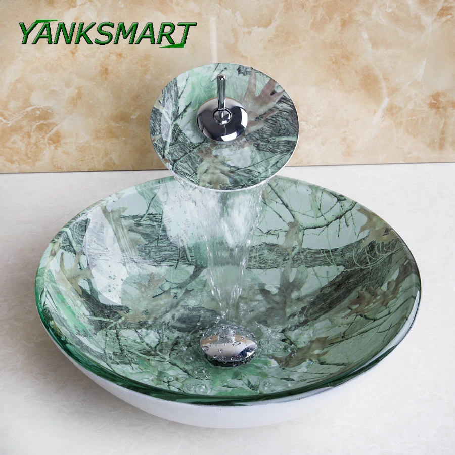 YANKSMART природа водопад Теплый Красочный на бортике закаленное стекло для ванной