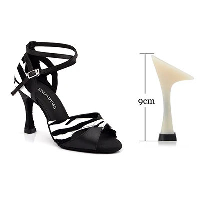 Zebra texture 9cm SHOYDANC/туфли для латинских танцев; бархатные женские черные атласные туфли для бальных танцев; Каблук 9 см; женские вечерние туфли для сальсы - Цвет: Zebra texture 9cm
