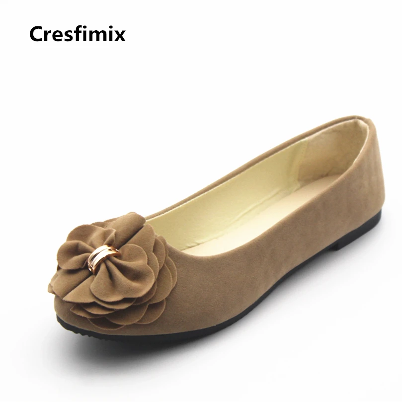 

Cresfimix women fashion plus size pu leather flat shoes lady cute flower flats female spring and summer slip on shoes sapatos