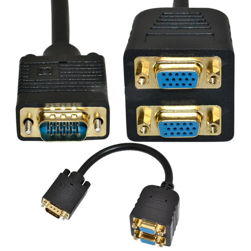 

Разветвитель VGA SVGA «папа»-2 VGA HD 15 «мама», адаптер, Удлинительный кабель, черная лампа (2 выхода), 0,25 м