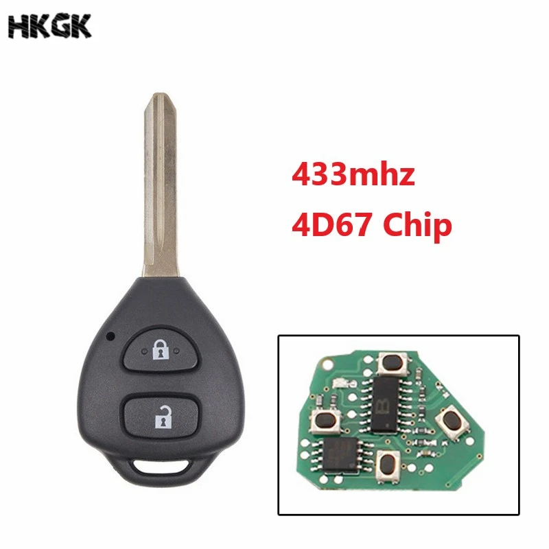 2 Buttons Remote Car Key Fob For Toyota RAV4  2006 2007 2008 2009 2010  433MHz 4D67 Chip TOY47 Blade Uncut