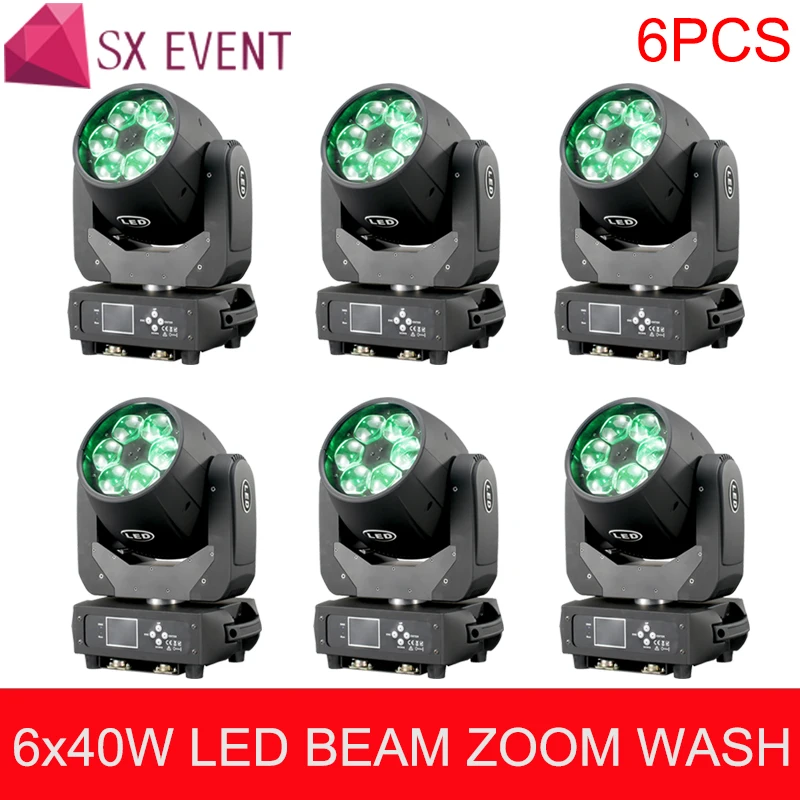 

Professional DMX led stage lights 6x40W RGBW 4in1 Bee Eye Moving Head Light ZOOM Wash Function DJ Party Lighting