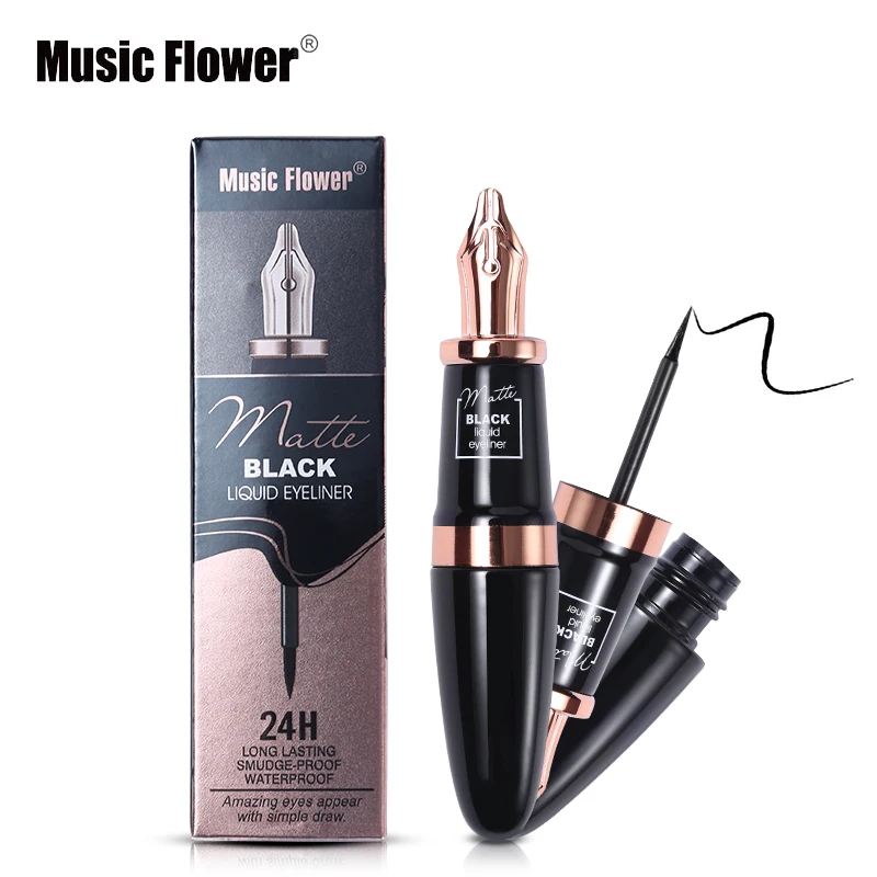 Подводка для глаз с музыкальным цветком матовая черная Водонепроницаемая жидкая