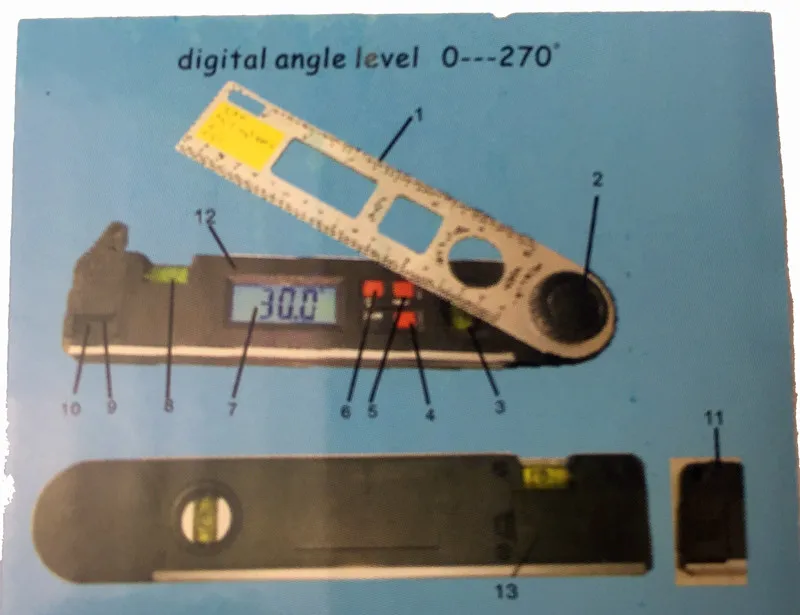 0-270 градусов Цифровой Угол Finder измеритель угломер линейка Miltre Angle Finder с двойным духом уровень инклинометр