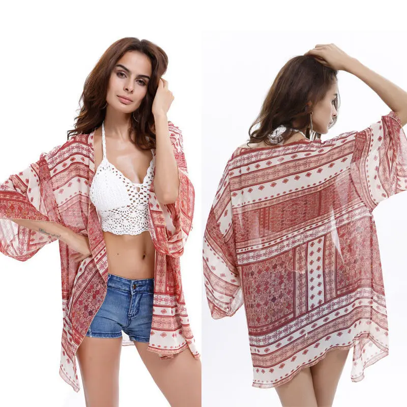 Один размер женское шифоновое пляжное купальное Бикини платье с цветочным