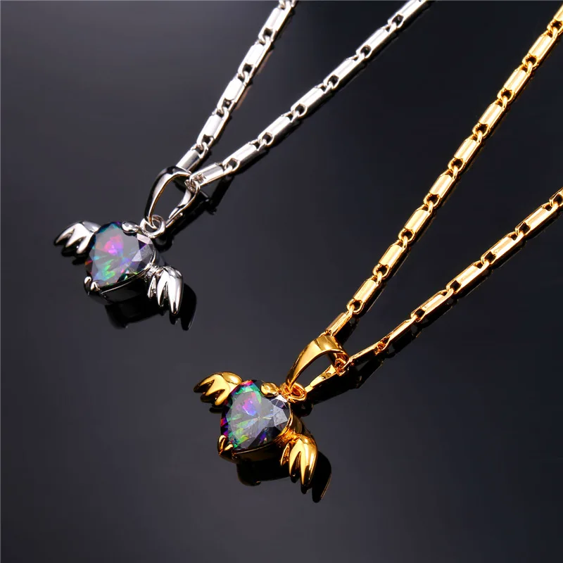 Collare кулон в форме сердца с крыльями ангела золотого/серебряного цвета Кристалл