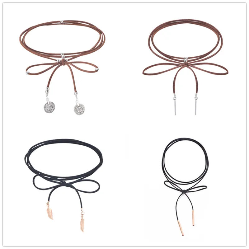 Женский чокер на веревке и цепочке модное летнее кожаное ожерелье ошейник