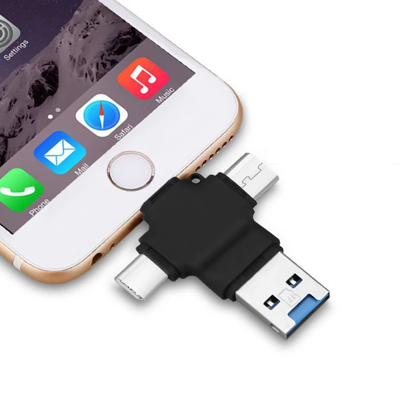 Black 4 в 1 мульти OTG Тип C мобильный телефон USB флэш-накопитель 3,0 Для Apple Android Тип C USB 3,0 16 ГБ 32 ГБ 64 ГБ 128 ГБ флэш-памяти - Цвет: Black