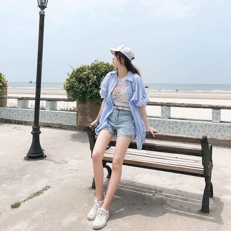 Mishow Летняя новая повседневная свободная синяя клетчатая рубашка с классическим