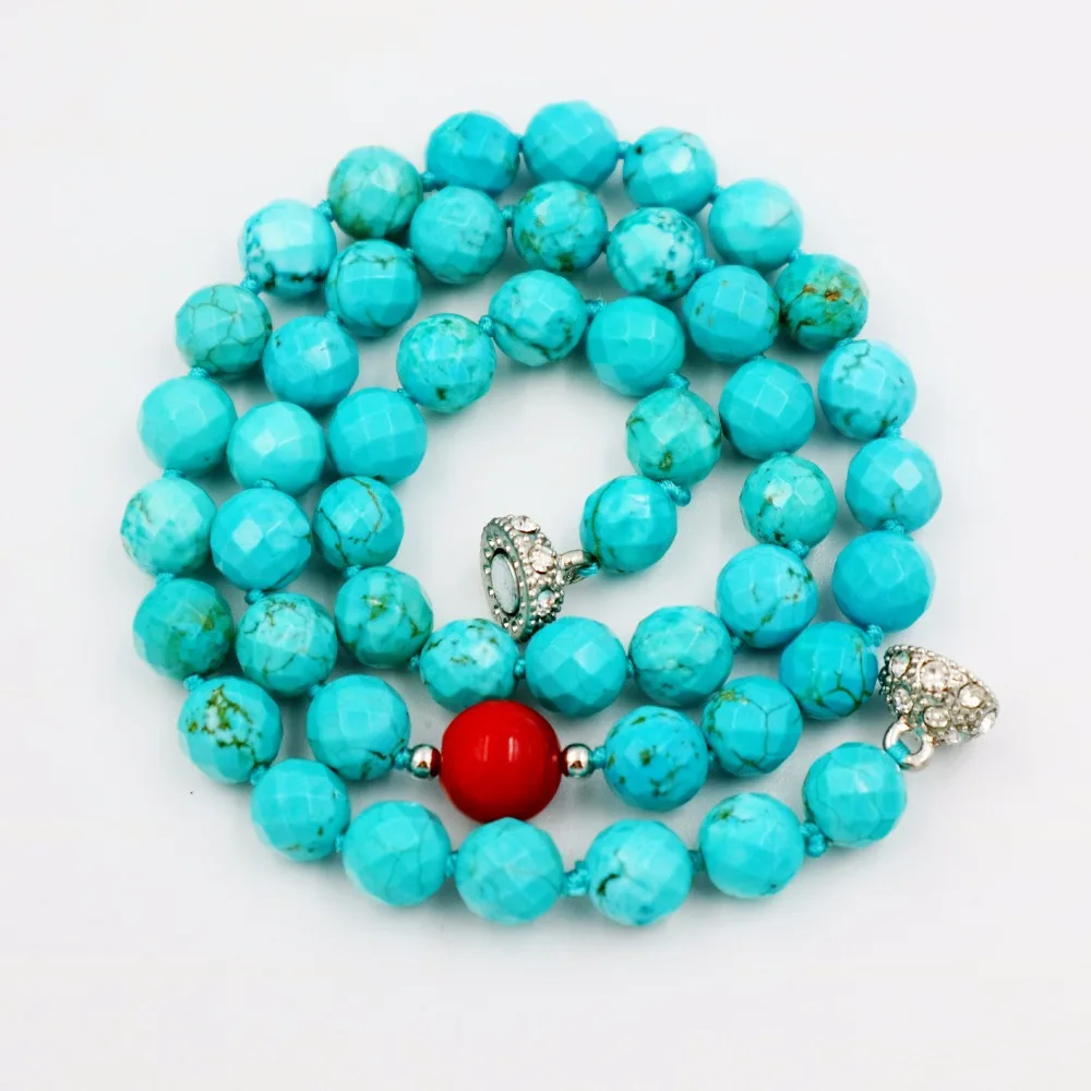 Бусины из натурального камня голубого цвета бирюзы 8 мм граненые и красный коралл